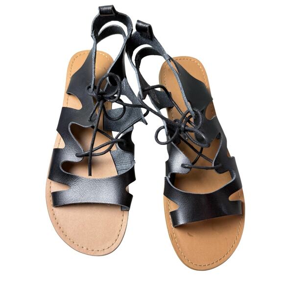 Gap Gladiator Sandals Black White Cutout Flat Heels Lace Up Womens Size 9 - Picture 1 of 8